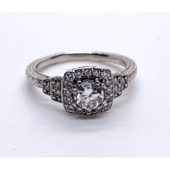 VINTAGE TRUE ROMANCE DIAMOND ENGAGEMENT RING 14K WHITE GOLD SIZE 8 ~0.90TCW